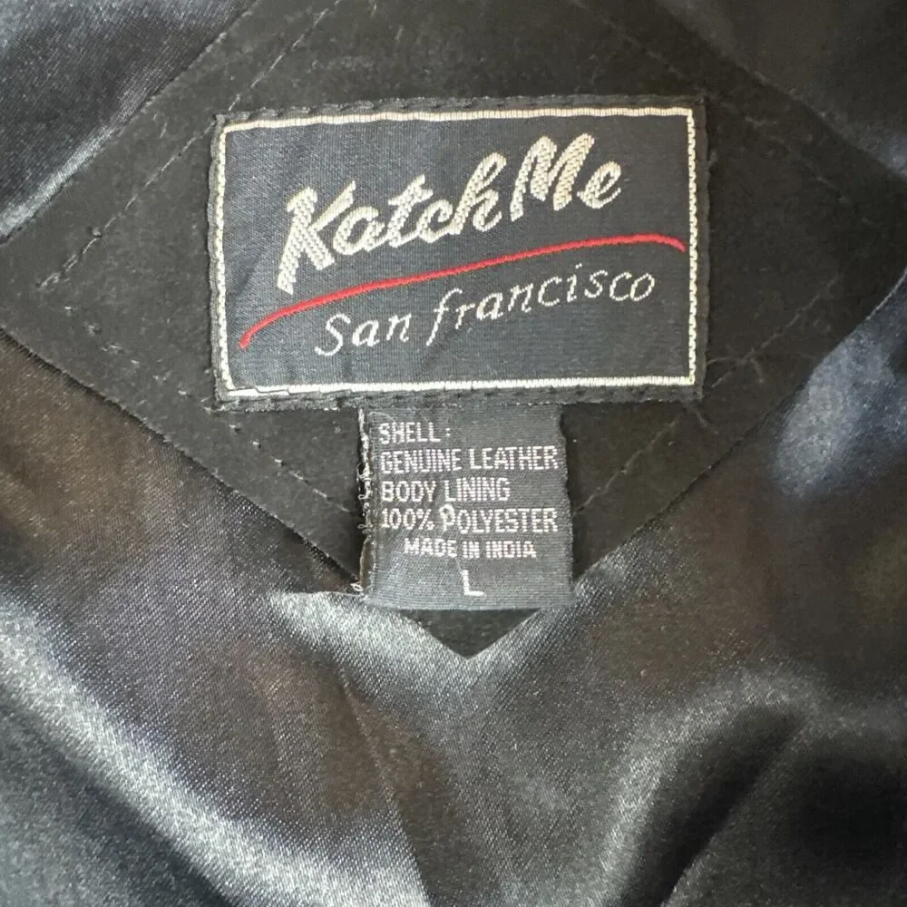 Vintage Katch Me SF Suede Leather Vest Men's L Black‎ Snap Front Pockets (1166)